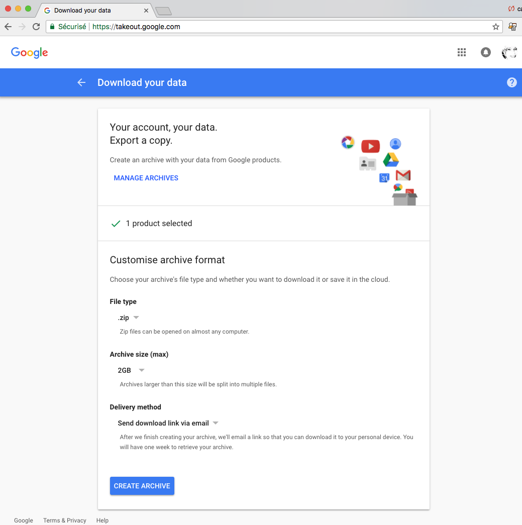 google takeout screen1