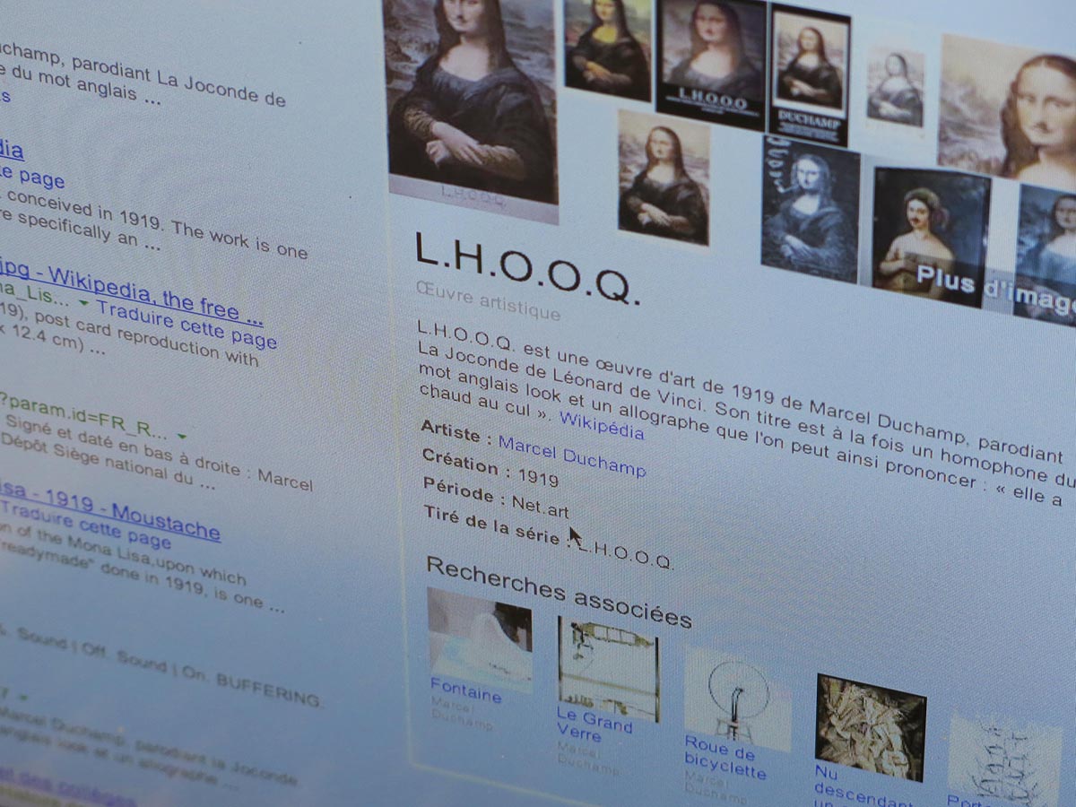 Capture d'écran pour la requête L.H.O.O.Q. sur Google