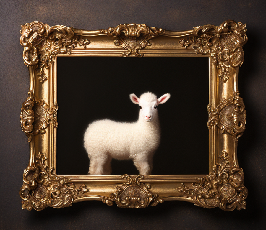 MOUTON DU 16ème SIÈCLE . Génération d'image dans la zone intérieure du cadre doré avec le prompt 