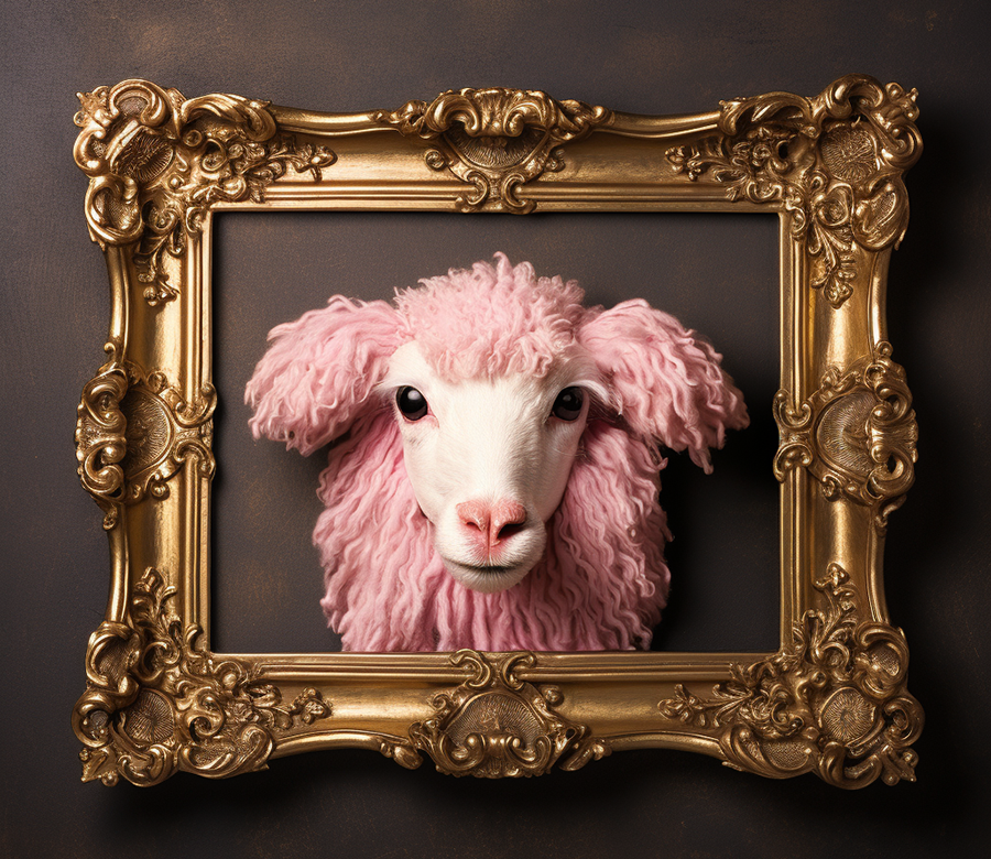 MOUTON DU 21ème SIÈCLE . Génération d'image dans la zone intérieure du cadre doré avec le prompt 